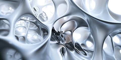 Wall Mural - abstract metallic background with flowing, shiny shapes.