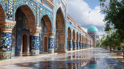 Stunning Architecture of a Mosque in Samarkand, Uzbekistan