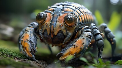 Wall Mural - close-up of a surreal insect with vivid colors and intricate details