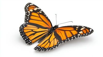 Wall Mural - A butterfly with orange wings is resting on a white background