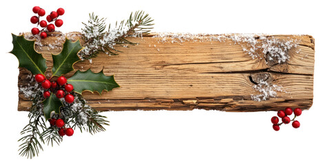 Wall Mural - png cedar wooden plank background christmas berries.