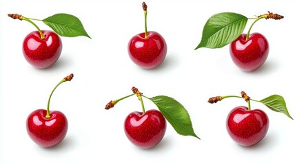 Wall Mural - A close up of six cherries with their stems