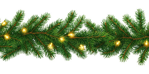 Wall Mural - png border with green fir branches christmas evergreen lights.