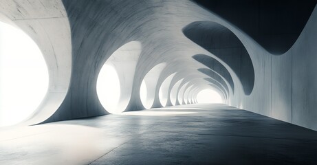 Wall Mural - a long, empty hallway with an abstract, modern design. the concrete walls and ceiling create a sense