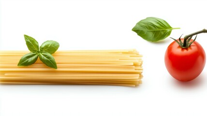 Wall Mural - A plate of pasta with a tomato and basil leaf on top