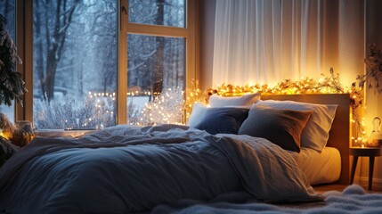 Wall Mural - Winter themed bedroom interior generative ai