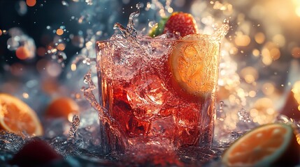 Wall Mural - Refreshing Summer Cocktail with Strawberry and Lemon