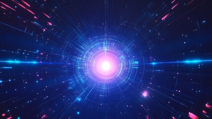 Poster - Abstract digital tunnel with bright light and lines.