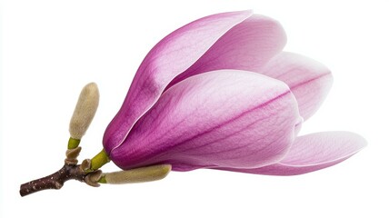 Wall Mural - A pink flower with a stem is shown on a white background