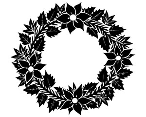 Christmas Wreath black silhouette vector,wreath with ribbon christmas symbol