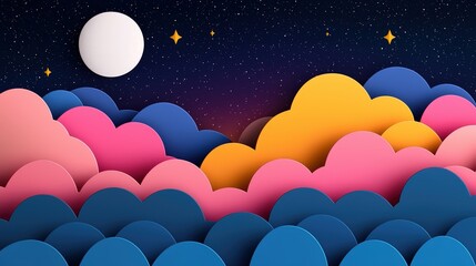 Wall Mural - Paper Cut Night Sky with Moon and Stars