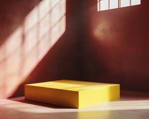 Wall Mural - a yellow platform sits in the corner of a room bathed in sunlight. perfect for showcasing your produ