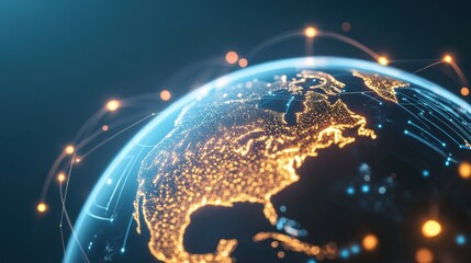 Poster - Glowing Earth with Network Connections at Night