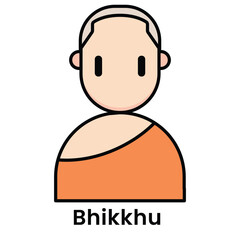 Bhikkhu avatar character cartoon design style, Editable vector stroke outline