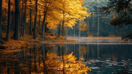 Sticker - Autumn Forest Reflecting in a Still Lake