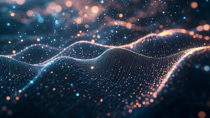 Digital cyberspace with particles and Digital data network connections concept. 