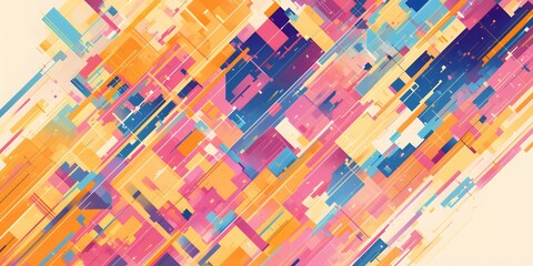Wall Mural - abstract geometric pattern with vibrant colors in shades of orange, pink, blue, and yellow. digital 