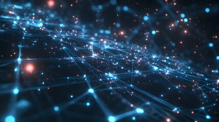 Digital cyberspace with particles and Digital data network connections concept. 