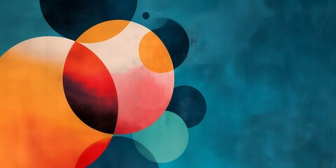 Wall Mural - abstract art with colorful circles on a blue background.