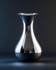 Wall Mural - a shiny, silver vase with a unique shape on a dark background.