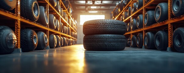 Poster - Industrial Tire Storage with Dramatic Lighting