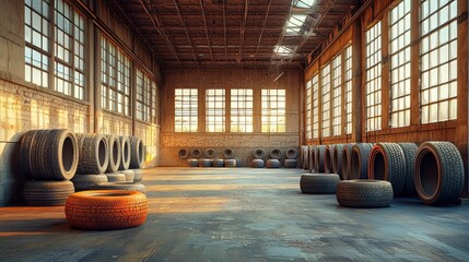 Poster - Isometric 3D Illustration of Tire Warehouse Interior