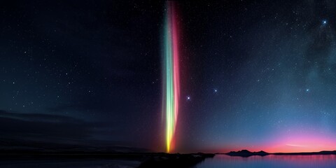 Wall Mural - a vibrant, multicolored streak of light cuts through the night sky, illuminating the stars above a s