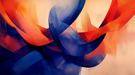 Wall Mural - Abstract digital art featuring vibrant orange and blue shapes that create a sense of movement and energy.