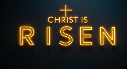 Wall Mural - christ is risen word lettering with yellow glow on plain black dark background