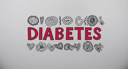 Wall Mural - diabetes word lettering with groovy doodles drawing design on plain white background