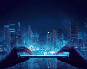 Canvas Print - Cityscape Reflected on a Tablet