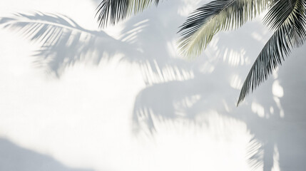 shadow interplay photography of palm trees on white wall - soft, serene, and natural