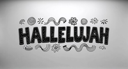 Wall Mural - hallelujah word lettering with groovy doodles drawing design on plain white background