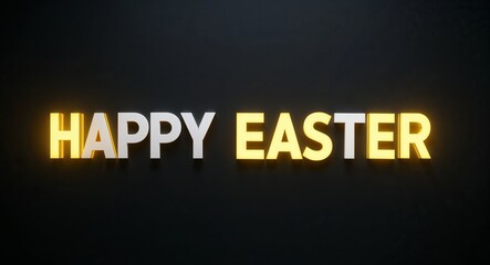 happy easter word lettering with yellow glow on plain black dark background