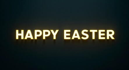 happy easter word lettering with yellow glow on plain black dark background