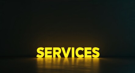 Wall Mural - Services word lettering with yellow glow on plain black dark background