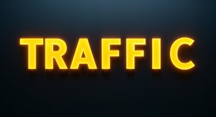 Wall Mural - traffic word lettering with yellow glow on plain black dark background