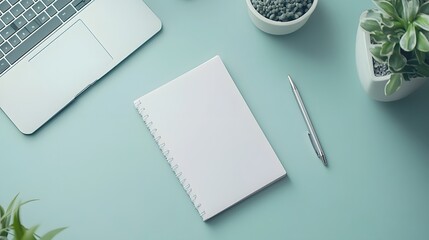 Aufkleber - A birds-eye view of a clean workspace with just a notebook and a pen on the desk, no clutter in sight, highlighting its functional simplicity.