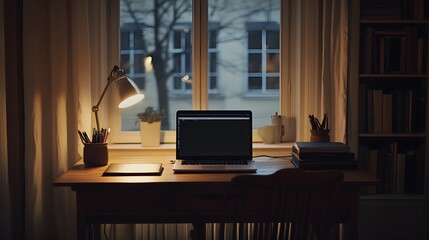 Aufkleber - A clean, minimalist desk setup indoors with neutral colors and soft lighting, creating a calm, warm environment, photographed in portrait composition.