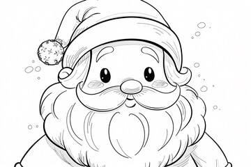 A cheerful cartoon Santa Claus with a fluffy beard and a jolly smile, perfect for festive coloring activities.