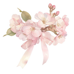 Sticker - PNG A cherry blossom tied with ribbon illustration watercolor flowers.