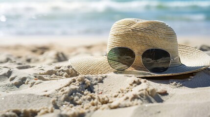 Poster - sun glasses and sunglasses on beach