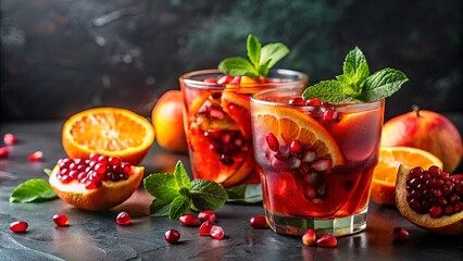 Wall Mural - Refreshing Pomegranate and Orange Cocktail with Mint Garnish