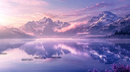 Canvas Print - Misty Mountain Lake at Sunrise