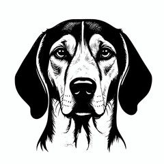 American foxhound face portrait drawing vector illustration on white background