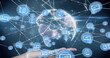 © vectorfusionart - Image of network of connections with icons over globe