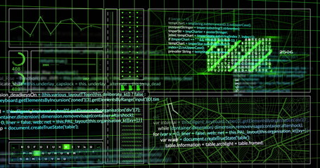 Canvas Print - Image of data processing over black background