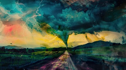 Wall Mural - A_dramatic_storm_at_sunset_producing_a_powerful