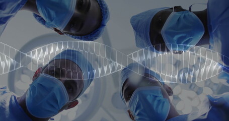 Poster - Image of dna strand spinning over diverse suergeons