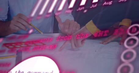 Poster - Image of financial data processing over diverse business people in office